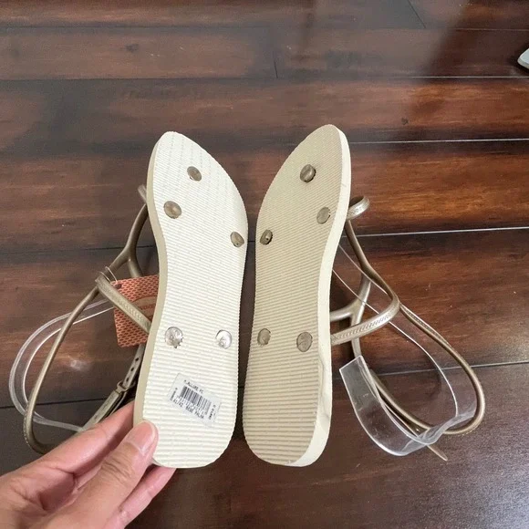 NWT Havaianas Allure Sandals Flip Flops Women 11/12 Gold Strappy Ankle Strap - Picture 6 of 9
